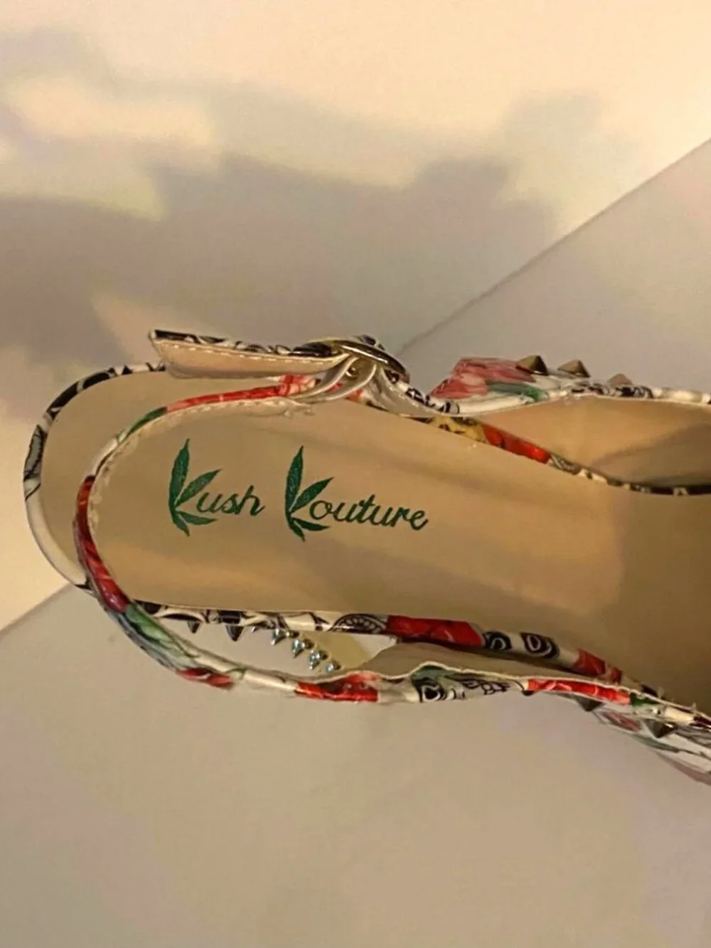 Kush Kouture Gothic Skull Rose Platform Pumps Spiked Heel Slingback Size 11